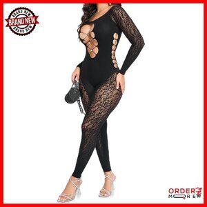 One Size Fits Most Jumpsuit Off Shoulder Long Sleeve Sheer Knit